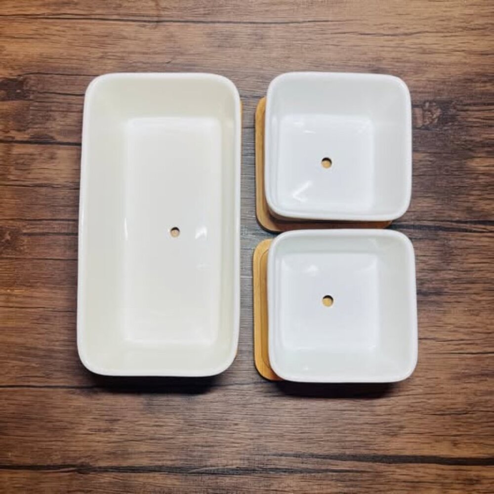 🚫sold🚫 Set of 3 white ceramic pots with bamboo tray, succulents planters - Picture 2 of 3